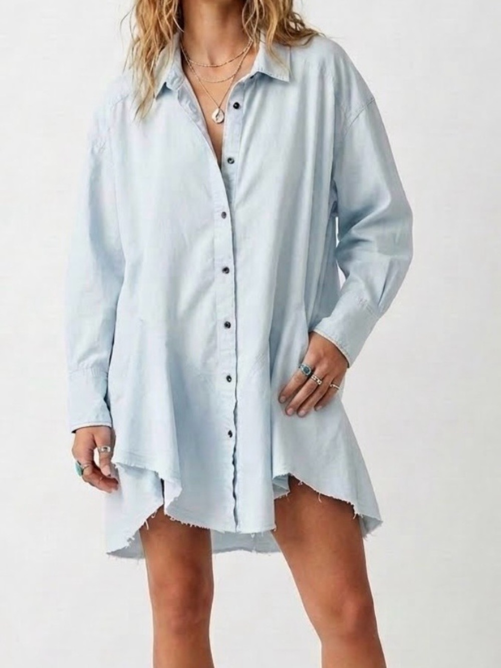 Free People We The Free Freya Poplin Tunic M Light Blue Boho Coastal Cowboy Top